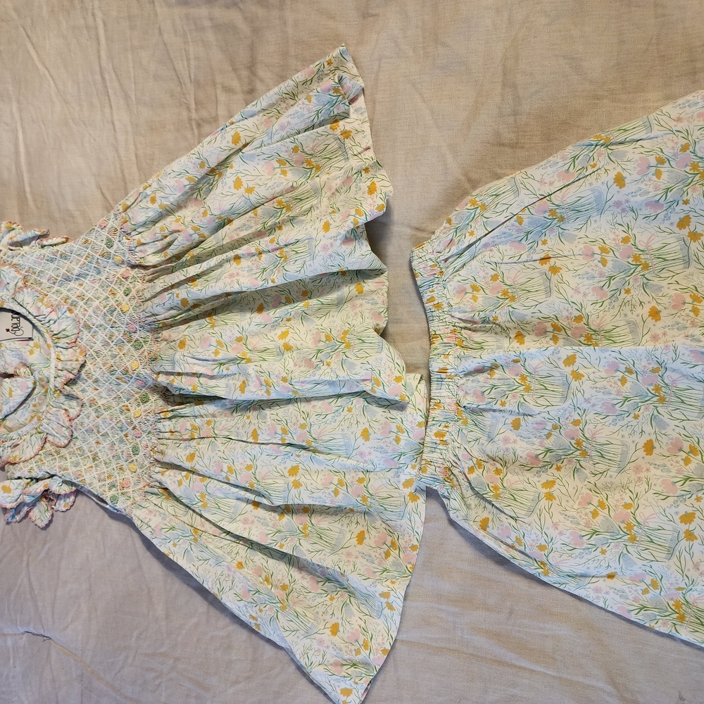 DELANEY Floral Dress with Ruffled Sleeves Two Pieces (Size 5)